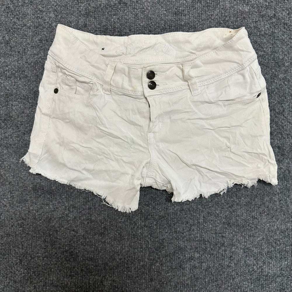 Bailey Denim Shorts Womens Size 3/4 White Cutoff Raw Hem Low Rise Stretch Casual